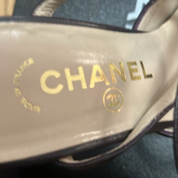 CHANEL VINTAGE INTERLOCKING CC LOGO LAMBSKIN TRIM SLINGBACK SANDALS SIZE 38 - Picture 6 of 11